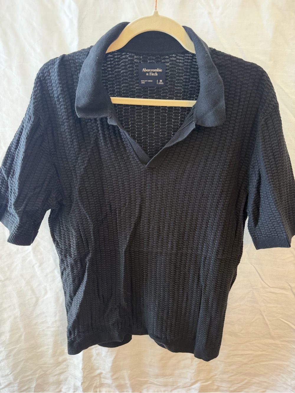 Abercrombie & Fitch Black Waffle Knit Polo Shirt